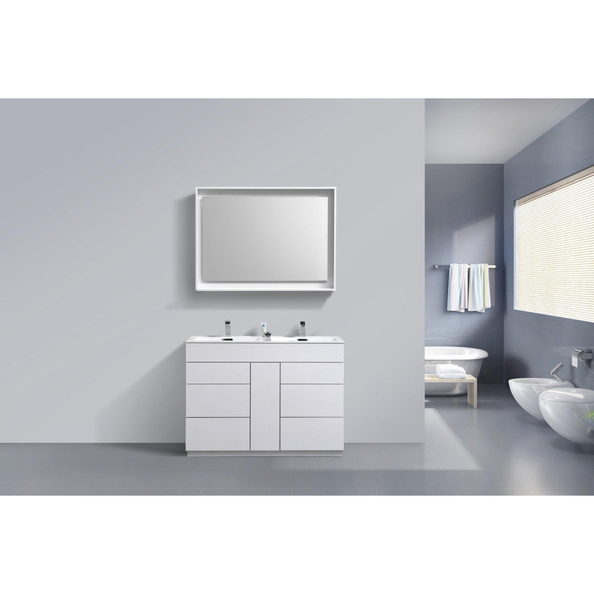 KubeBath, KubeBath Milano 48" High Gloss White Freestanding Modern Bathroom Vanity With Double Integrated Acrylic Sink With Overflow