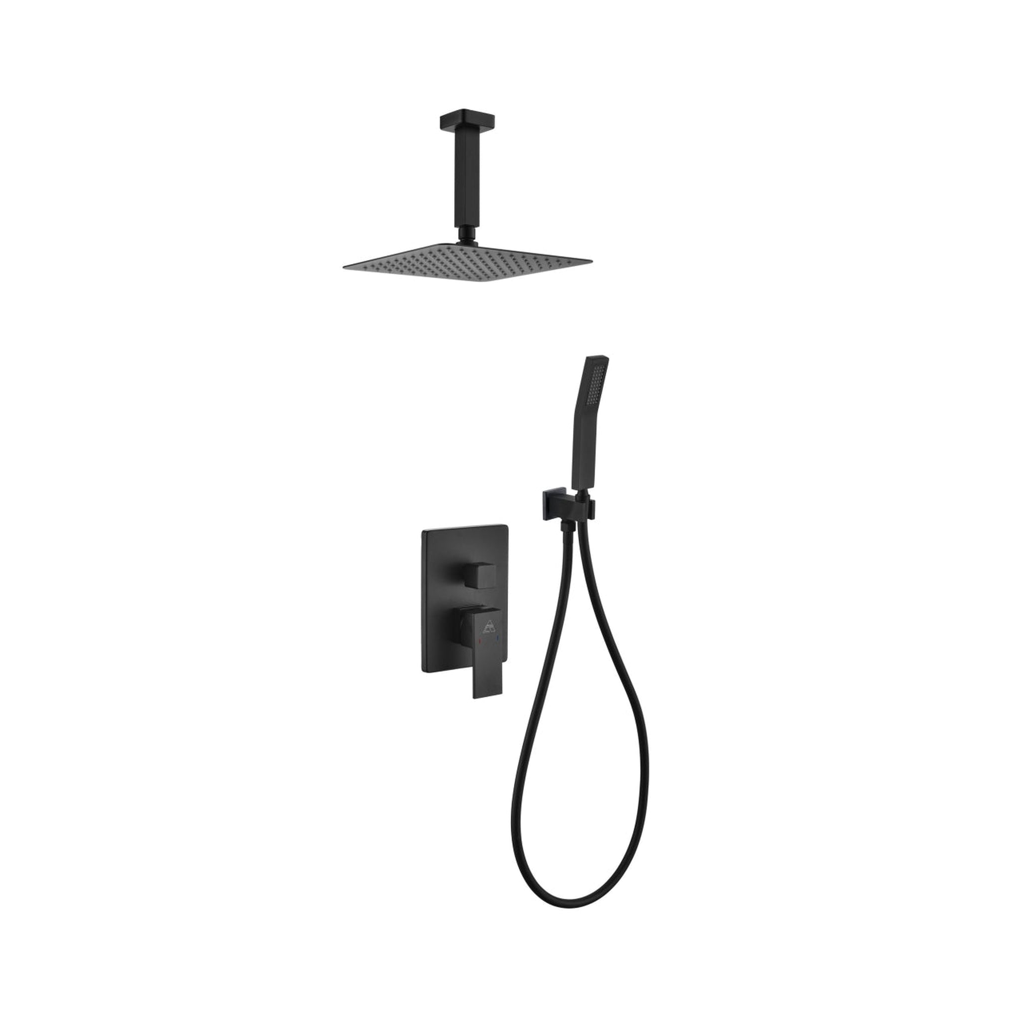 KubeBath, Kubebath Aqua Piazza 8" Matte Black Ceiling Mount Square With Handheld Rain Shower Set