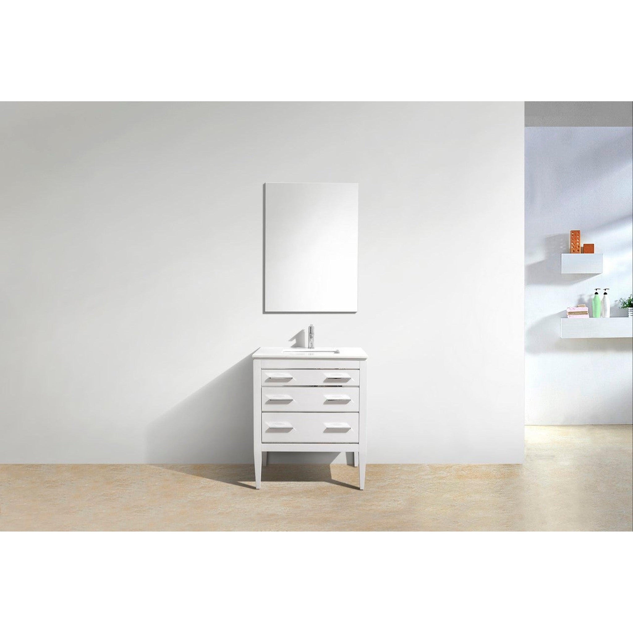 KubeBath, Kubebath Eiffel 30" High Gloss White Freestanding Modern Bathroom Vanity With Quartz Vanity Top & Ceramic Undermount Sink