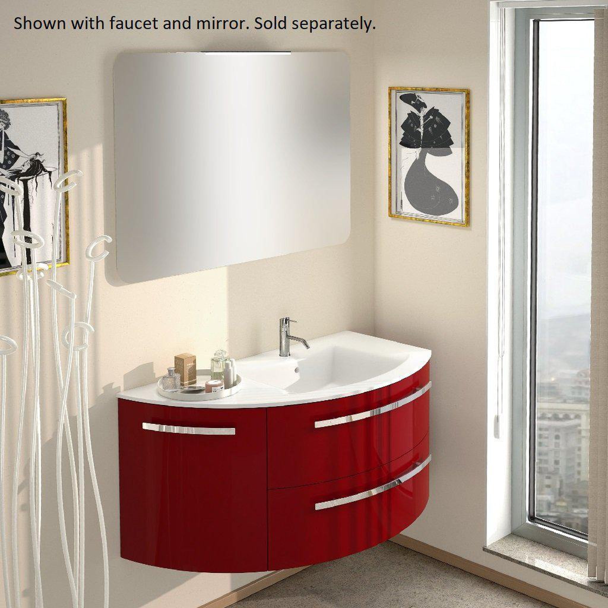 LaToscana by Paini, LaToscana Ameno 38" Red Wall-Mounted Vanity Set With Left Rounded Cabinet