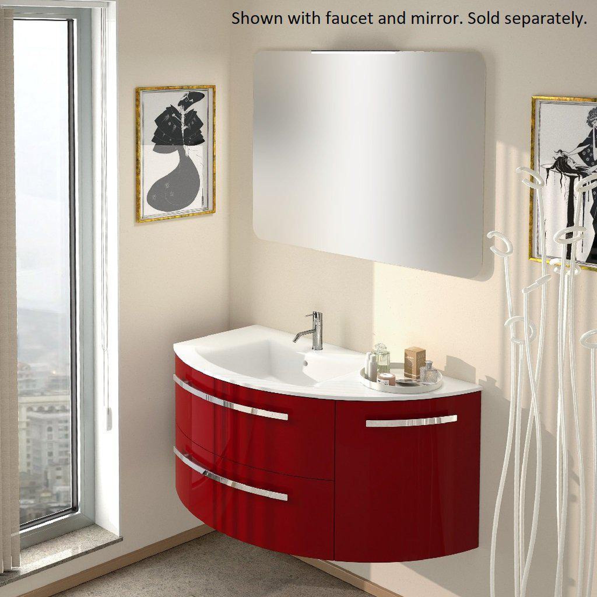 LaToscana by Paini, LaToscana Ameno 38" Red Wall-Mounted Vanity Set With Right Rounded Cabinet