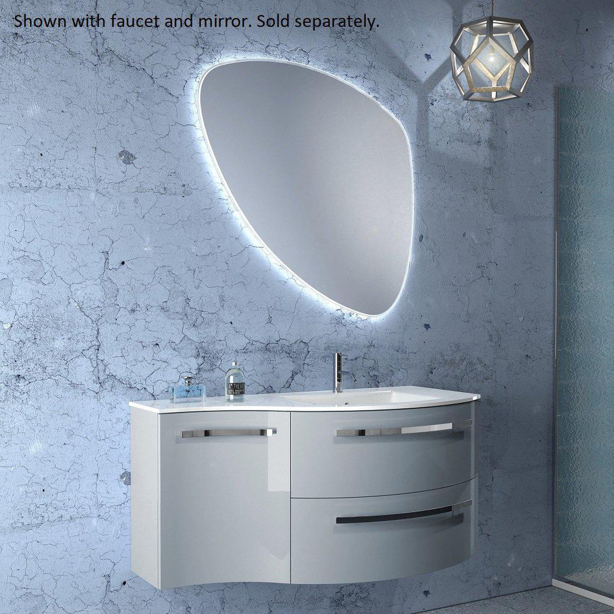 LaToscana by Paini, LaToscana Ameno 43" Blue Distante Wall-Mounted Vanity Set With Left Concave Cabinet