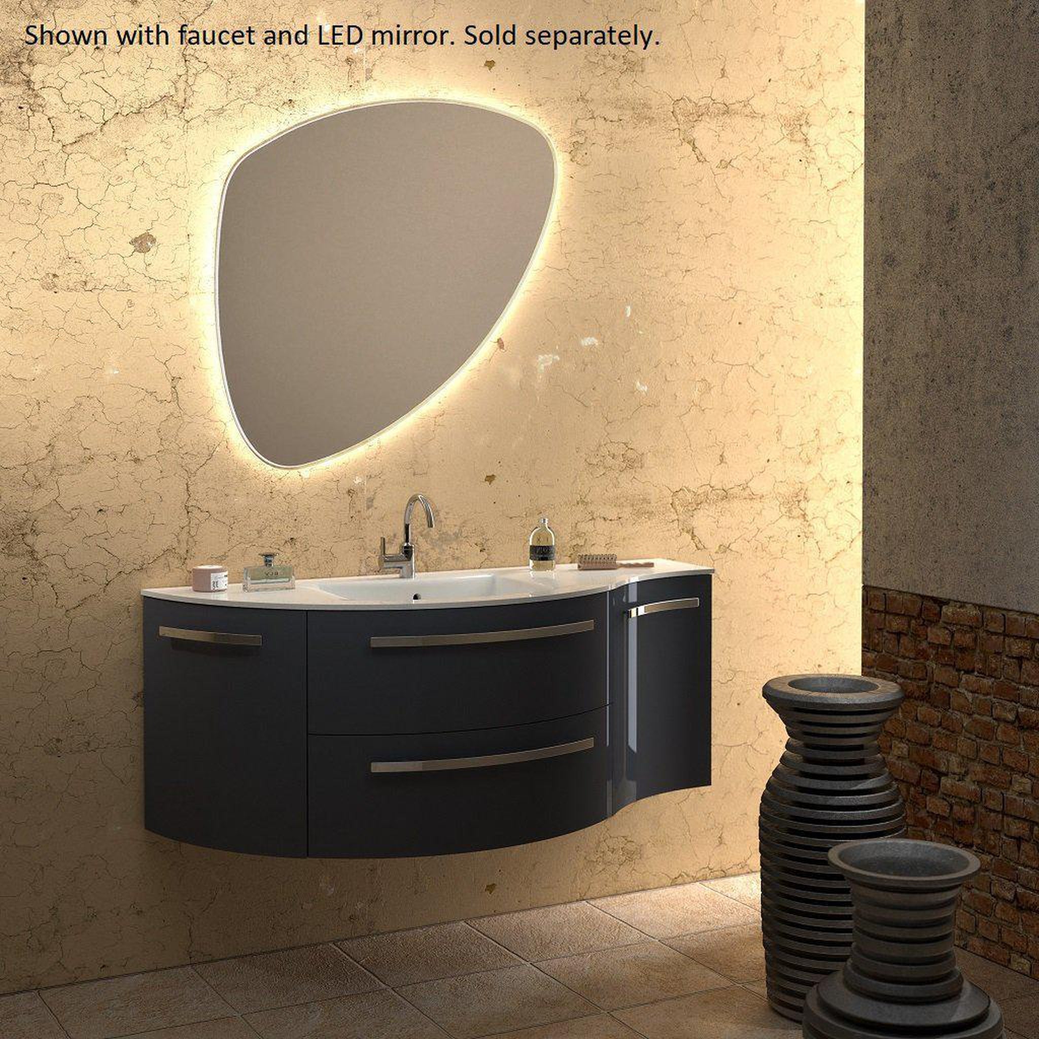 LaToscana by Paini, LaToscana Ameno 52" Black Wall-Mounted Vanity Set With Left Rounded & Right Concave Cabinets