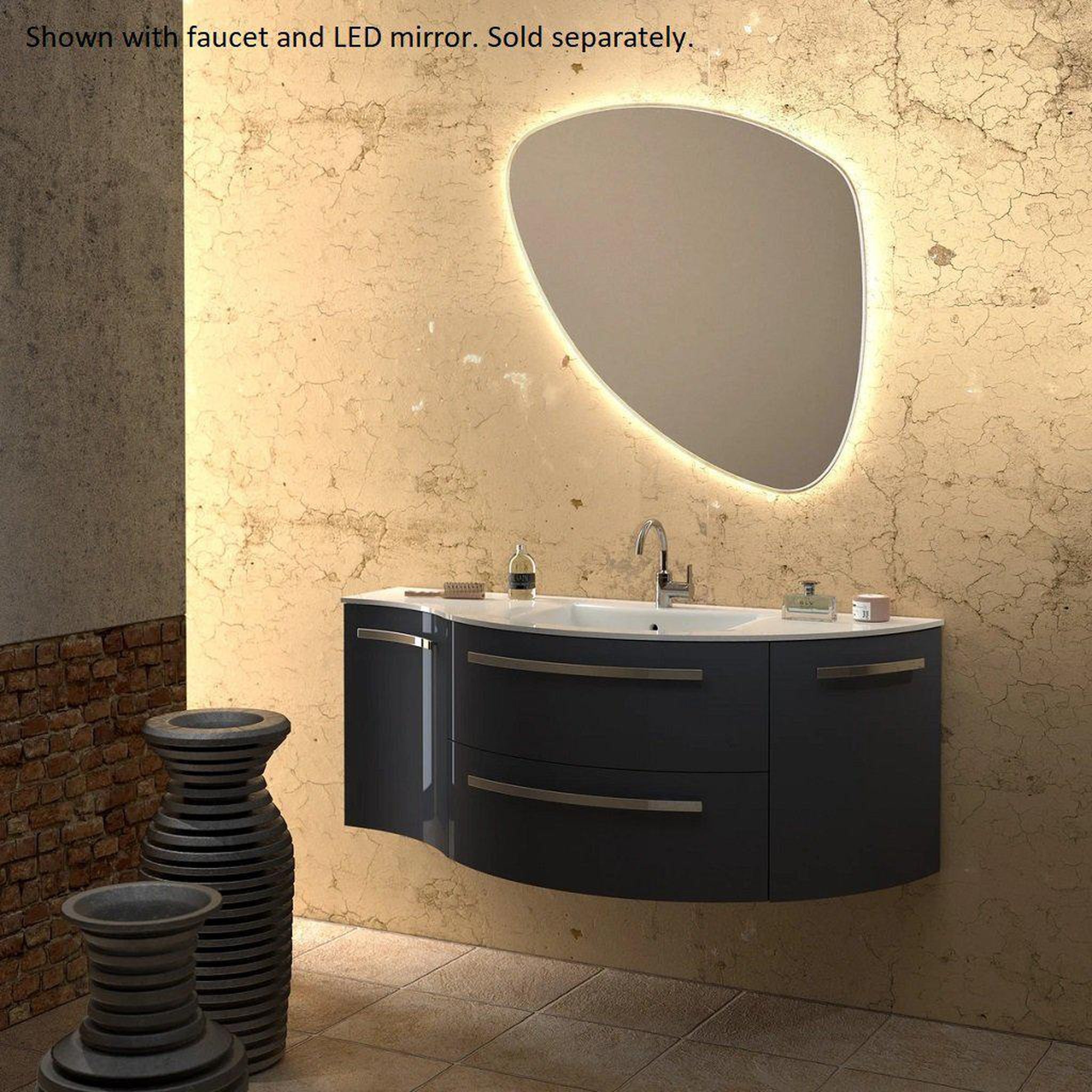 LaToscana by Paini, LaToscana Ameno 52" Black Wall-Mounted Vanity Set With Right Rounded & Left Concave Cabinets