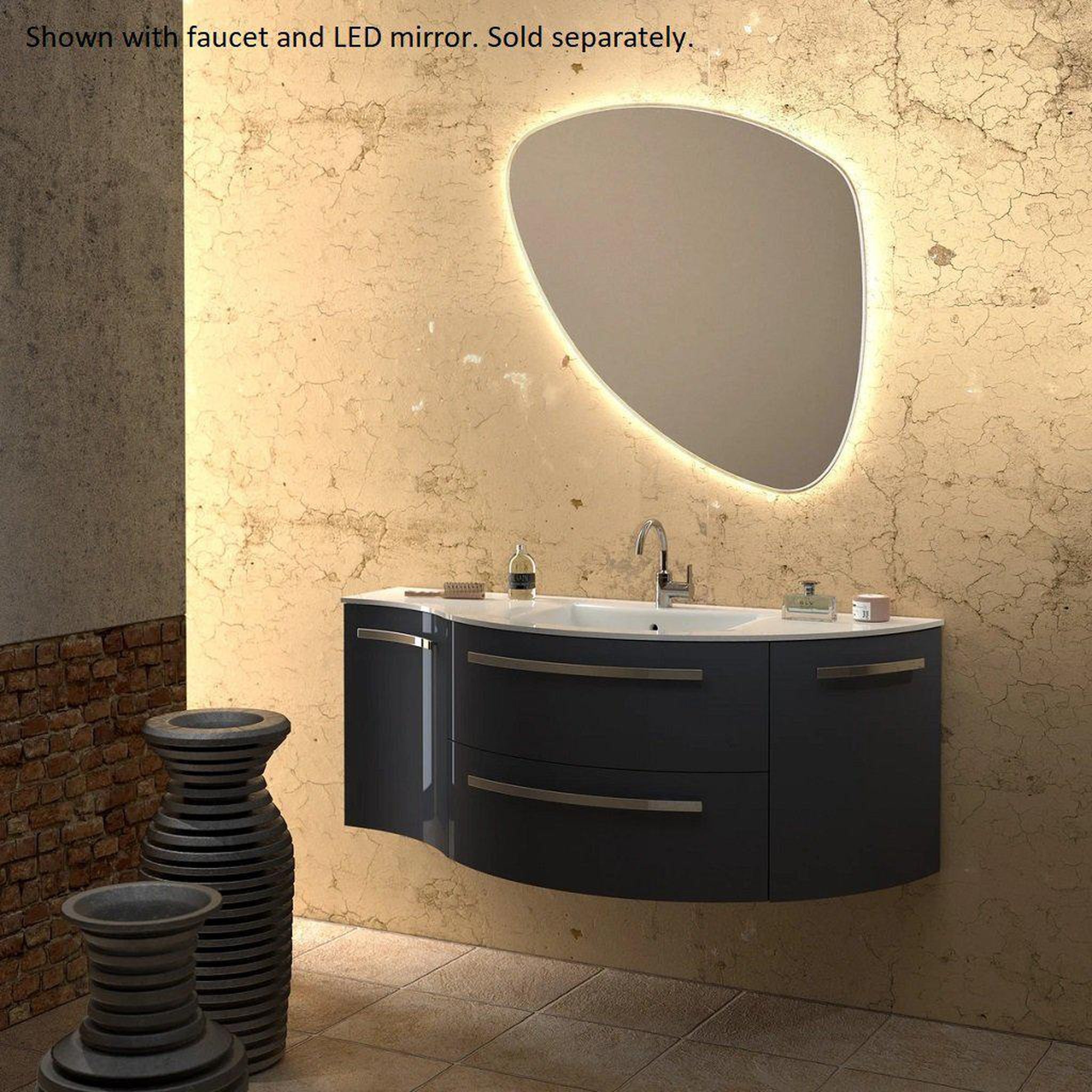 LaToscana by Paini, LaToscana Ameno 52" Blue Distante Wall-Mounted Vanity Set With Right Rounded & Left Concave Cabinets