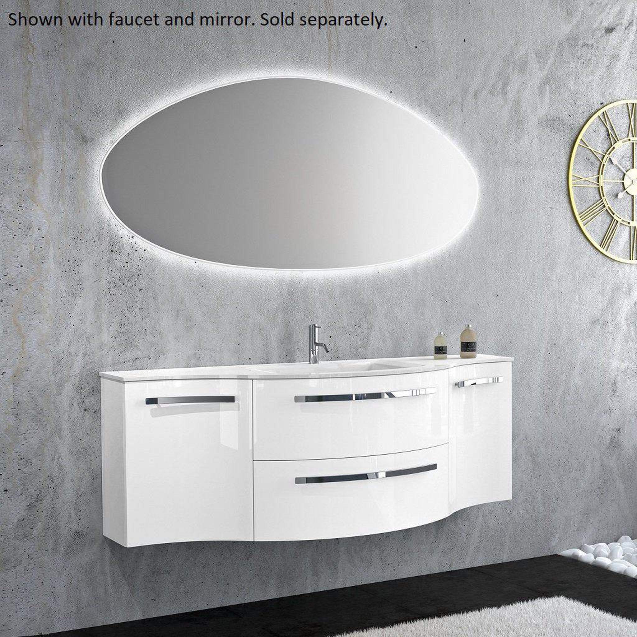 LaToscana by Paini, LaToscana Ameno 57" Blue Distante Wall-Mounted Vanity Set With Left & Right Concave Cabinets
