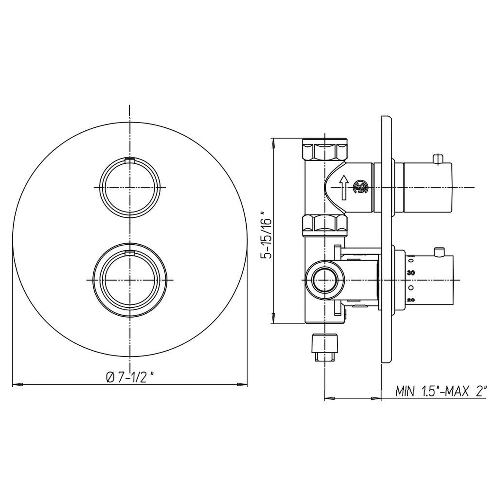 LaToscana by Paini, LaToscana Elba Matt Black Thermostatic Trim With 3/4" Ceramic Disc Volume Control