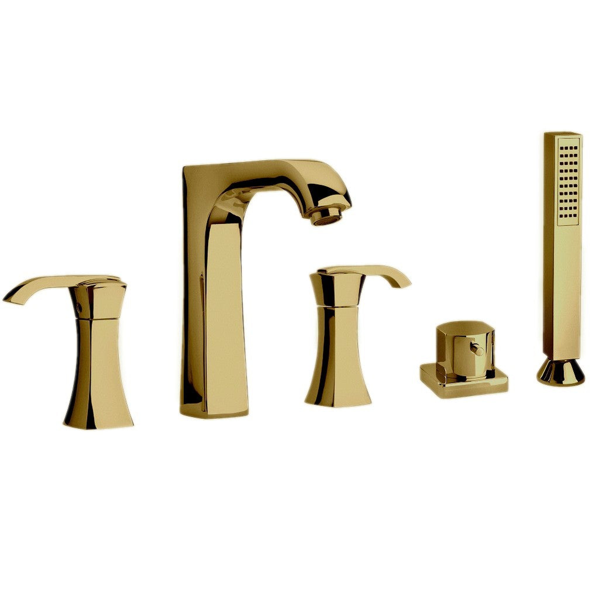 LaToscana by Paini, LaToscana Lady Matt Gold Roman Tub Faucet With Lever Handles, Diverter & Handheld Shower