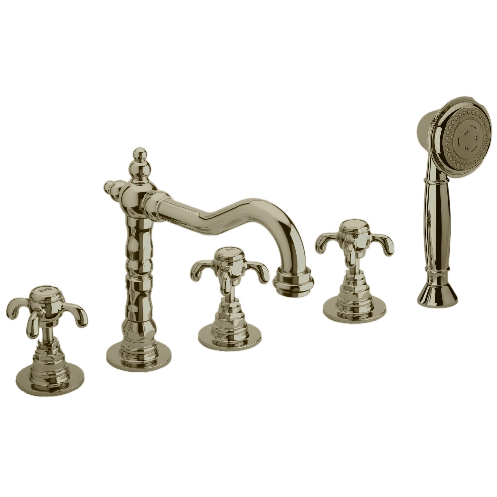 LaToscana by Paini, LaToscana Ornellaia Brushed Nickel Roman Tub Faucet With Cross Handles, Diverter & Handheld Shower