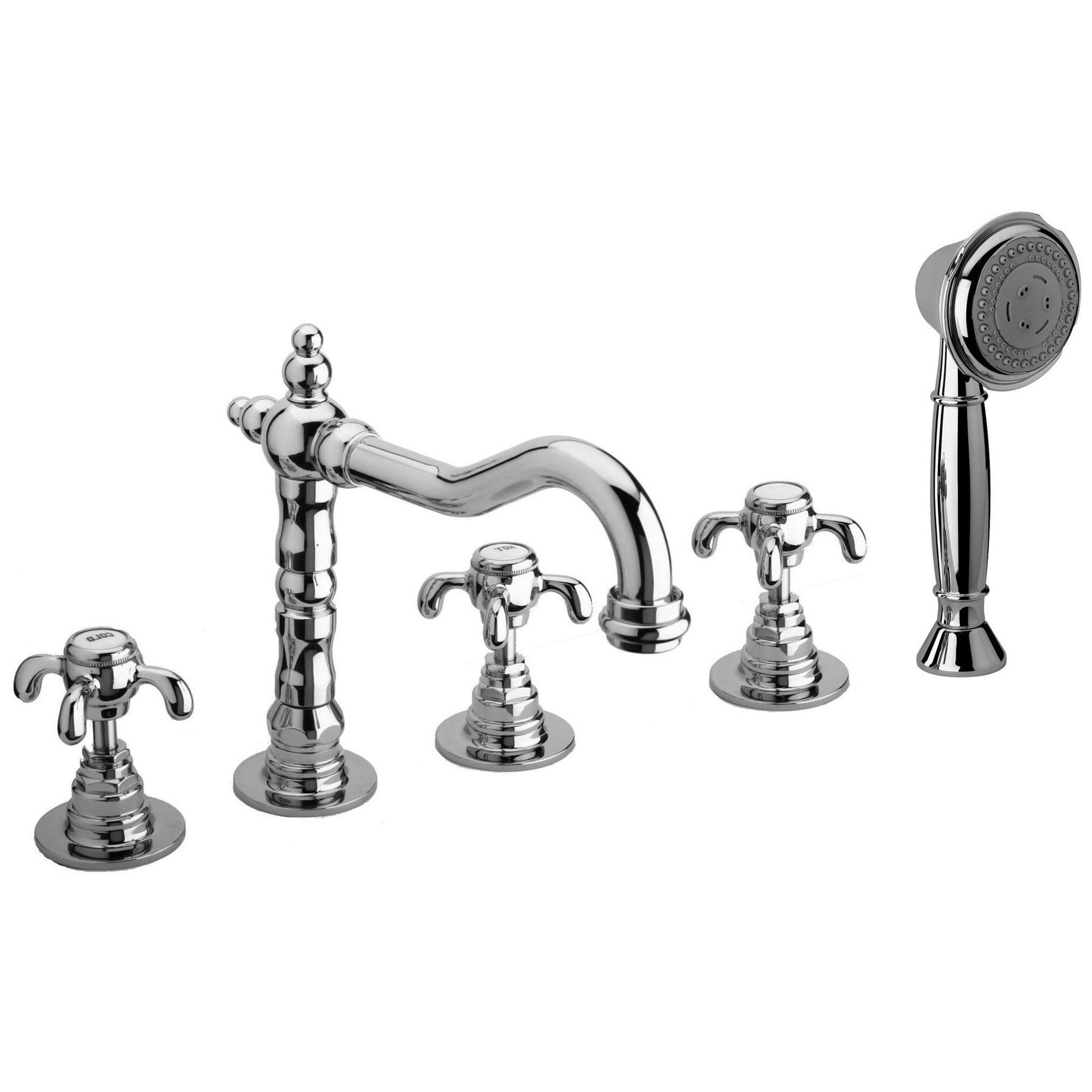 LaToscana by Paini, LaToscana Ornellaia Chrome Roman Tub Faucet With Cross Handles, Diverter & Handheld Shower