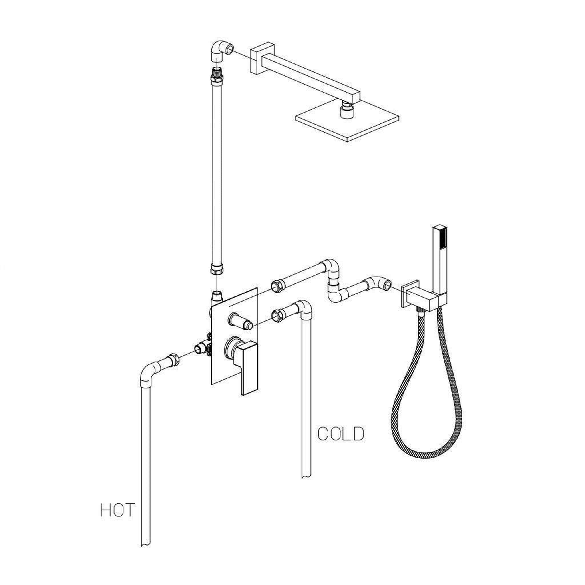 LaToscana by Paini, LaToscana Quadro Brushed Nickel Pressure Balance Shower Kit With Handheld Shower