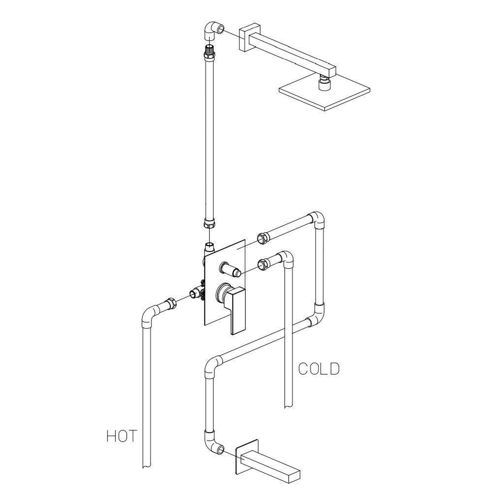 LaToscana by Paini, LaToscana Quadro Matt Black Pressure Balance Tub & Shower Kit