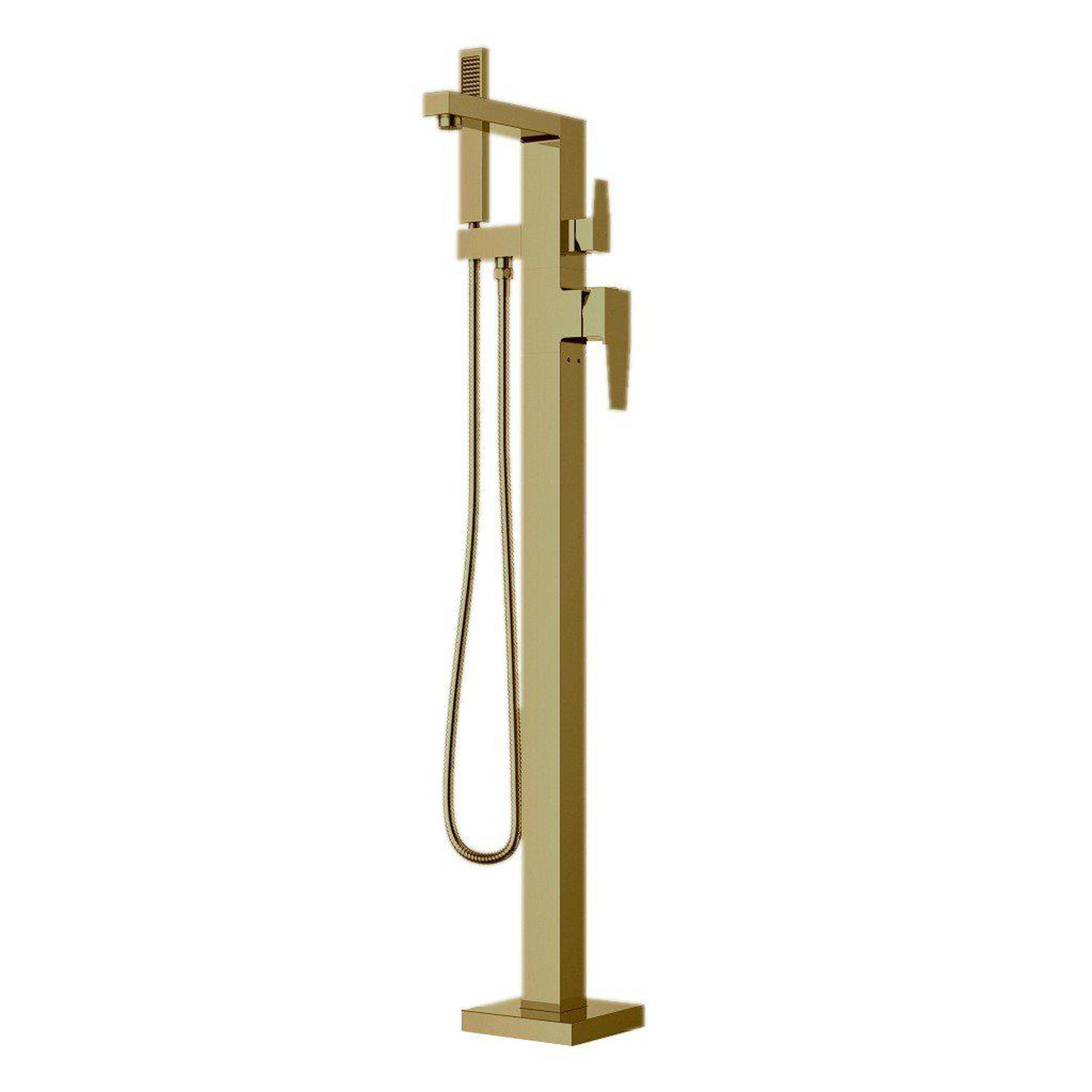 LaToscana by Paini, LaToscana Quadro Matt Gold Floor-Mounted Freestanding Tub Filler With Handheld Shower