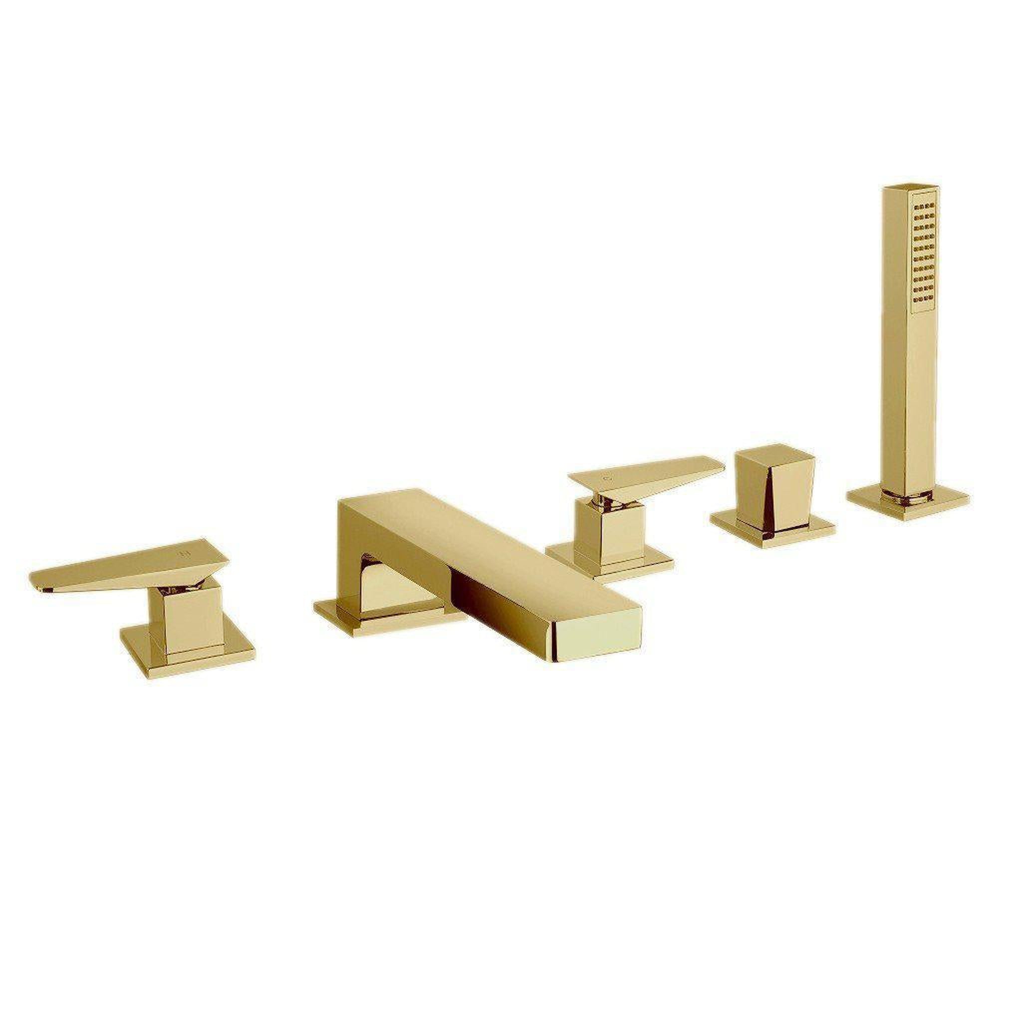 LaToscana by Paini, LaToscana Quadro Matt Gold Roman Tub Faucet With Lever Handles, Diverter & Handheld Shower